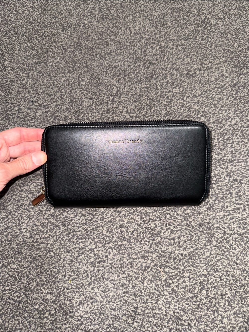 Serman Brands Black Zip Around Wallet RFID Vegan Leather Gold Hardware NWOT
